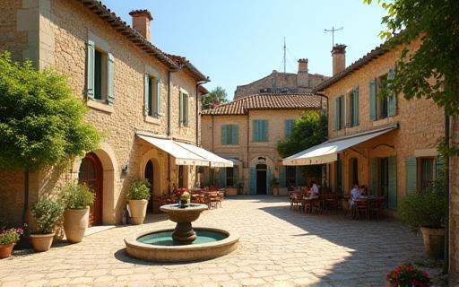 Stopping in a picturesque French village square with cafe